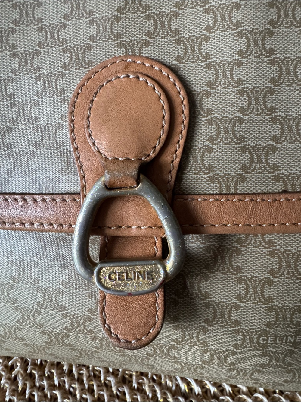 Celine VINTAGE Brown Tan Triomphe Canvas Crossbody Bag Good Preloved Condition - Picture 8 of 11